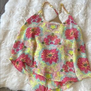 Floral Chiffon Halter Crop Top